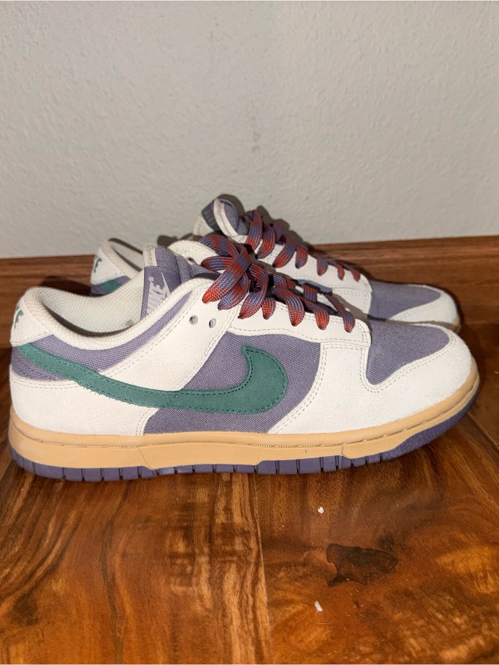 Nike Dunk Low in White, Lavender and Green